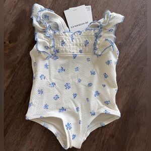 NWT! H&M Cream One-Piece with Light Blue Floral Trim